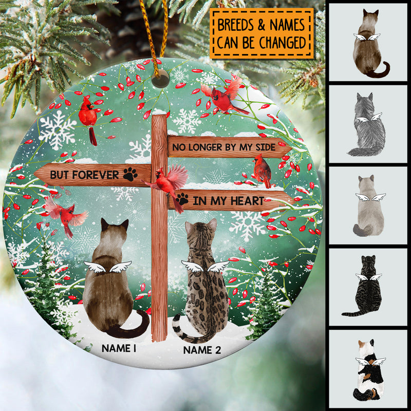 No Longer By My Side Memorial Circle Ceramic Ornament - Personalized Angel Cat Lovers Decorative Christmas Ornament