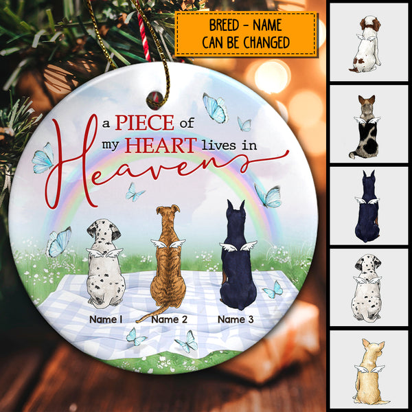 A Piece Of My Heart Lives In Heavens Circle Ceramic Ornament - Personalized Angel Dog Decorative Christmas Ornament