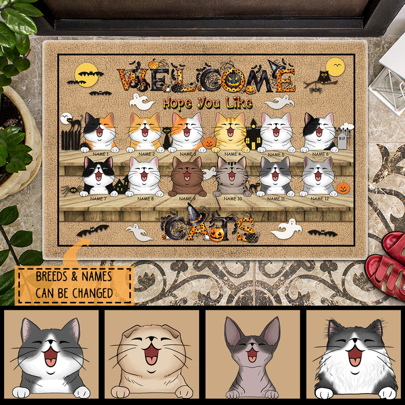 Halloween Custom Doormat, Gifts For Cat Lovers, Welcome Hope You Like Cats Holiday Doormat