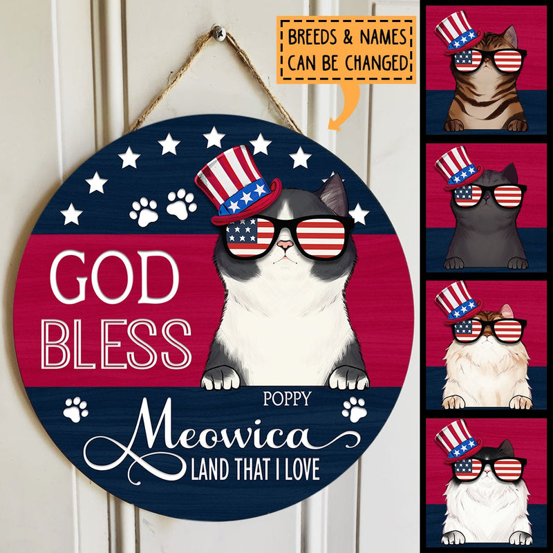Pawzity Custom Wood Signs, Gifts For Cat Lovers, God Bless Meowica Land That I Love Personalized Housewarming Gifts , Cat Mom Gifts