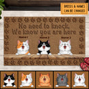 ﻿Pawzity No Need To Knock Custom Doormat, Gifts For Cat Lovers, We Know You Are Here Brown Outdoor Door Mat
