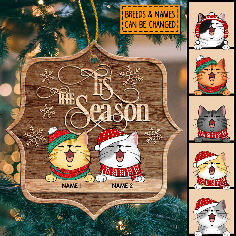 Tis The Season Brown Wooden Ornate Shaped Wooden Ornament - Personalized Cat Lovers Decorative Christmas Ornament