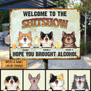 Pawzity Welcome To The Shitshow Metal Yard Sign, Gifts For Cat Lovers, Hope You Brought Alcohol Funny Retro Signs