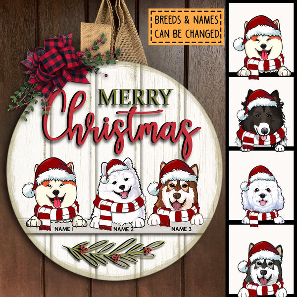 Christmas Door Decorations, Gifts For Dog Lovers, Merry Christmas White Wooden Background Welcome Door Signs , Dog Mom Gifts