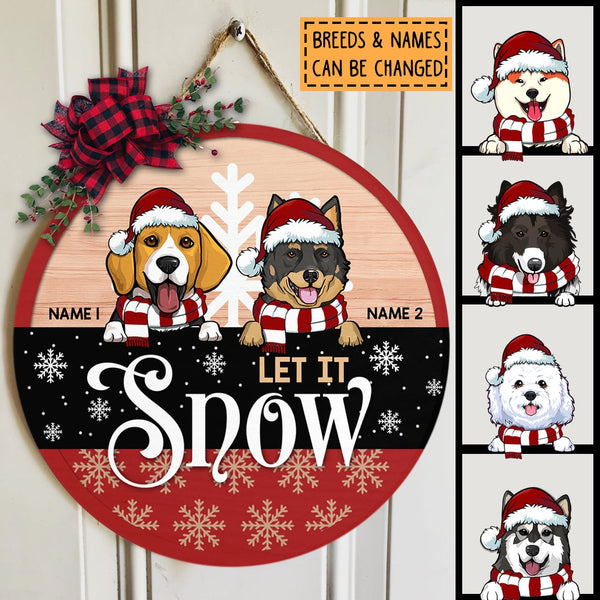 Christmas Door Decorations, Gifts For Dog Lovers, Let It Snow Red & Black Background Welcome Door Signs , Dog Mom Gifts