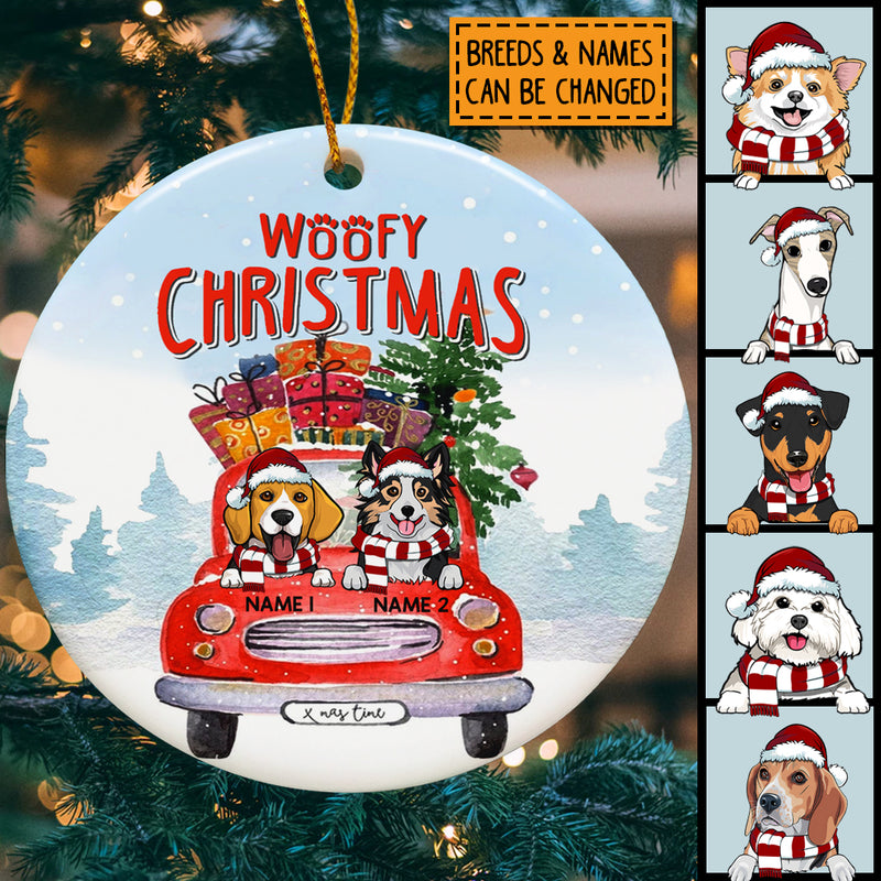 Woofy Christmas, Christmas Truck Bauble, Personalized Dog Breeds Ornament, Xmas Gifts For Dog Lovers