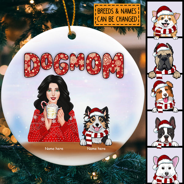 Dog Mom - Winter Girl And Dogs - Personalized Dog Christmas Ornament