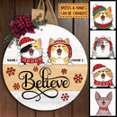 Christmas Door Decorations, Gifts For Cat Lovers, Believe White & Yellow Background Welcome Door Signs , Cat Mom Gifts