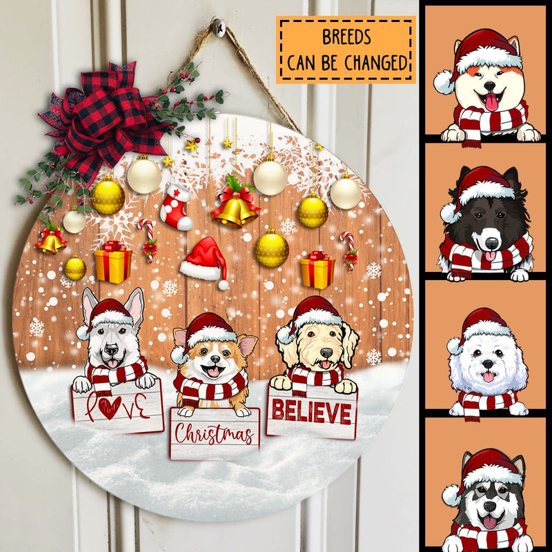 Christmas Door Decorations, Gifts For Dog Lovers, Love Christmas Believe Welcome Door Signs , Dog Mom Gifts