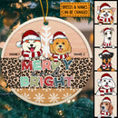 Personalised Merry And Bright Leopard Circle Ceramic Ornament - Personalized Dog Lovers Decorative Christmas Ornament