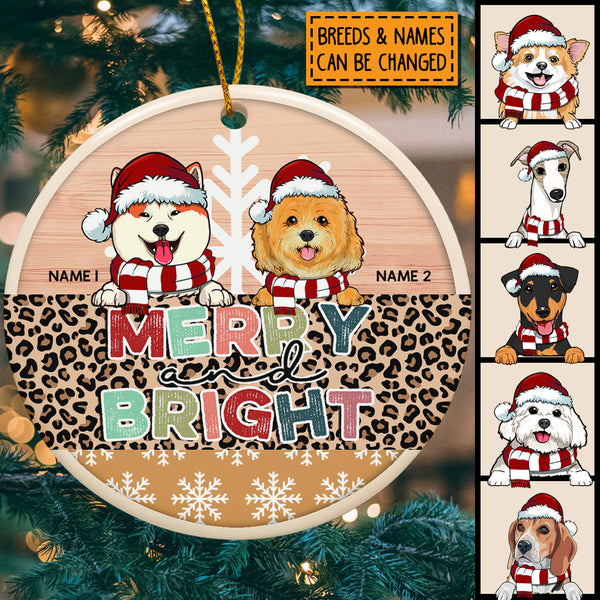 Personalised Merry And Bright Leopard Circle Ceramic Ornament - Personalized Dog Lovers Decorative Christmas Ornament