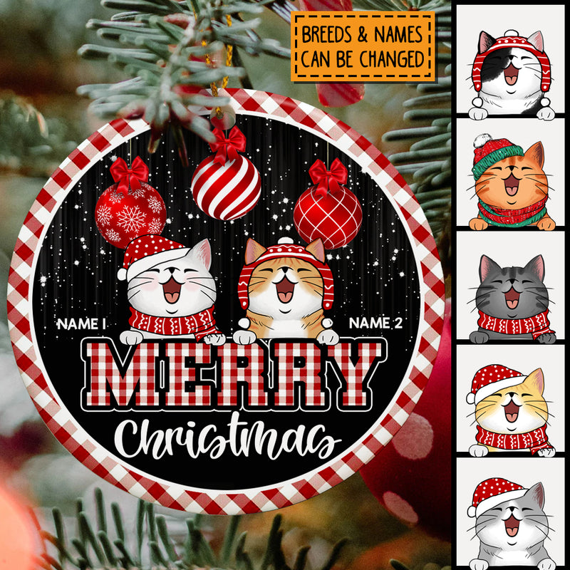 Merry Christmas Red Xmas Balls Circle Ceramic Ornament - Personalized Cat Lovers Decorative Christmas Ornament