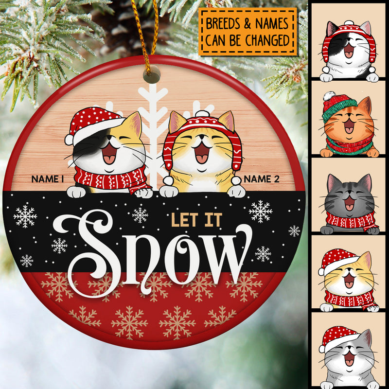 Personalised Let It Snow Red & Black Circle Ceramic Ornament - Personalized Cat Lovers Decorative Christmas Ornament