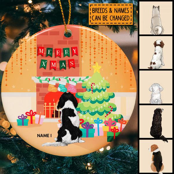 Personalised Merry Xmas Dog Back Orange Circle Ceramic Ornament - Personalized Dog Lovers Decorative Christmas Ornament