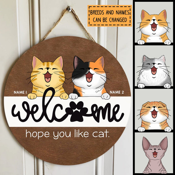 Pawzity Welcome Door Sign, Gift For Cat Lovers, Hope You Like Cats Home Sweet Home Signs, Brown & White , Cat Mom Gifts