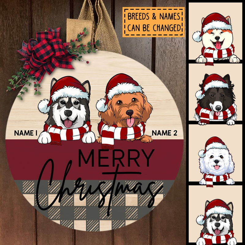 Christmas Door Decorations, Gifts For Dog Lovers, Merry Christmas Pale, Red & Plaid Welcome Door Signs , Dog Mom Gifts