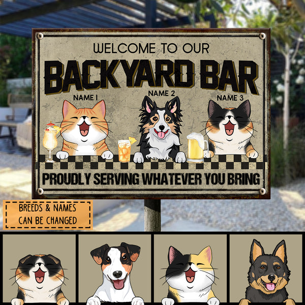 Pawzity Metal Backyard Bar Sign, Gifts For Pet Lovers, Proudly Serving Whatever You Bring Welcome Signs