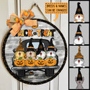 Halloween Trick Or Treat Welcome Signs, Halloween Gifts For Cat Lovers, Cats And Pumpkins On Truck Custom Wooden Signs , Cat Mom Gifts
