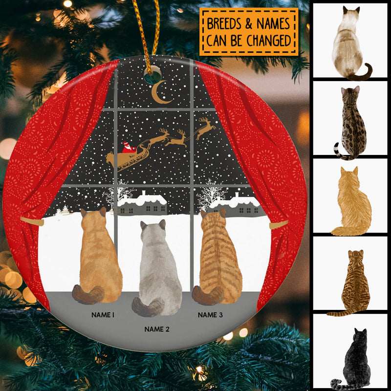 Santa's Sleigh Over Window - Backside Cats - Personalized Cat Christmas Ornament