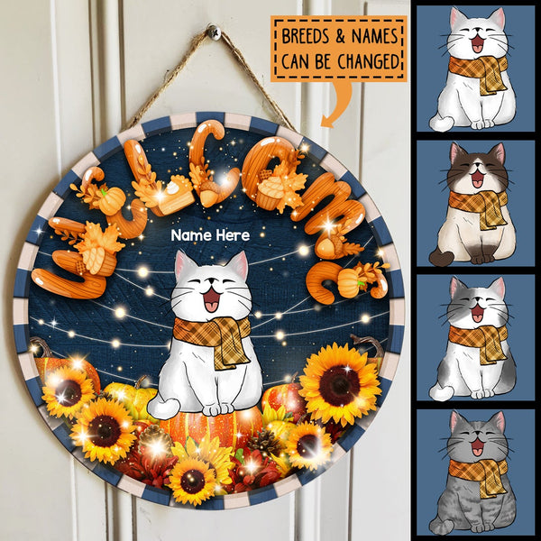 Christmas Door Decorations, Gifts For Cat Lovers, Sunflower With Dark Blue Background Welcome Door Signs , Cat Mom Gifts