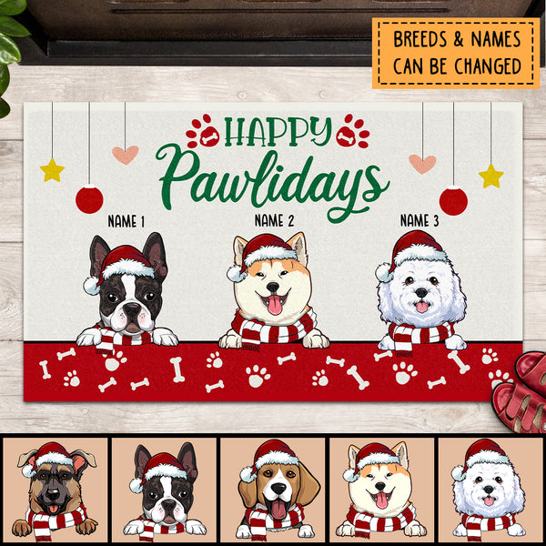 Christmas Personalized Doormat, Gifts For Dog Lovers, Happy Pawlidays Front Door Mat