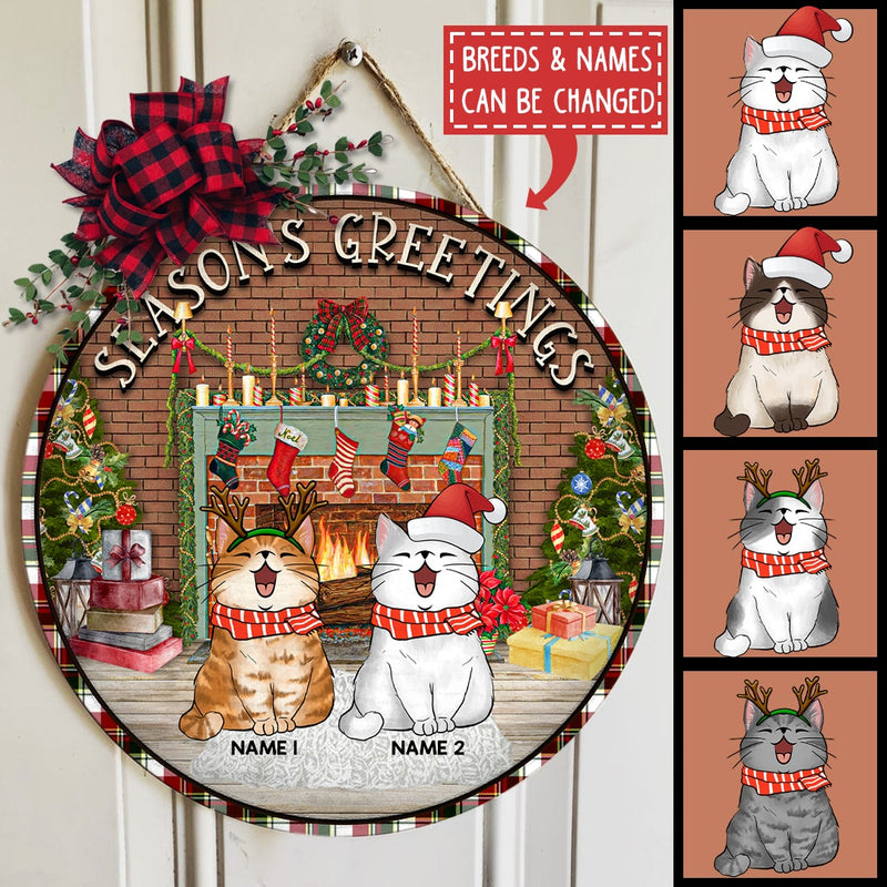 Christmas Door Decorations, Gifts For Cat Lovers, Season's Greetings Indoor Fireplace Welcome Door Signs , Cat Mom Gifts