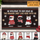 Christmas Welcome To Our Home Custom Doormat, Gifts For Cat Lovers, The Humans Just Live Here With Us Welcome Mat