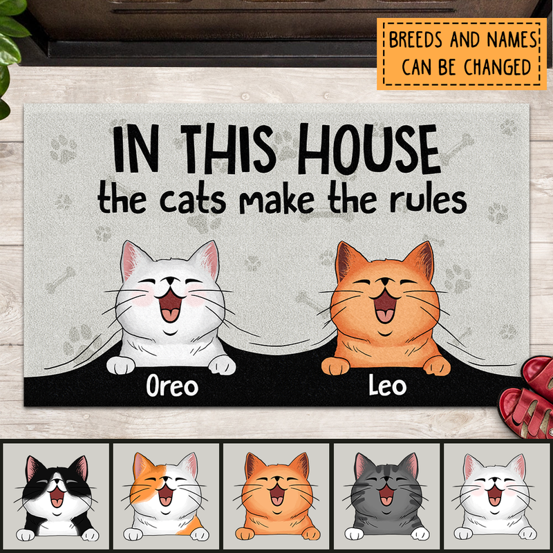 Pawzity Personalized Doormat, Gifts For Cat Lovers, In This House The Cats Make The Rules Outdoor Door Mat