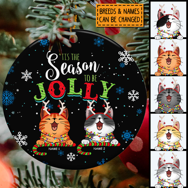 Tis The Season To Be Jolly - Cats On Christmas Candy - Personalized Cat Christmas Ornament