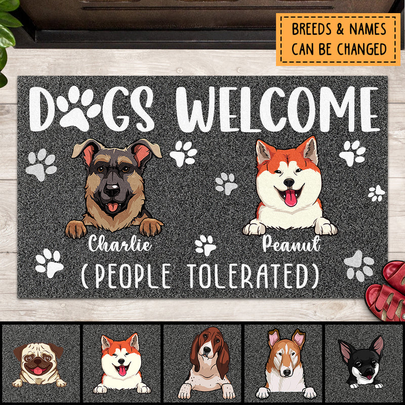 Pawzity Custom Doormat, Gifts For Dog Lovers, Dogs Welcome People Tolerated Gray Outdoor Door Mat