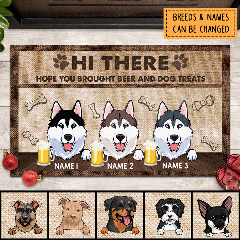 Pawzity Custom Doormat, Gifts For Dog Lovers, Hi There Hope You Brought Beer And Dog Treats Front Door Mat