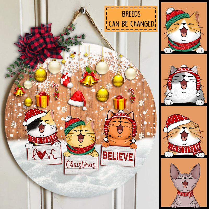 Christmas Door Decorations, Gifts For Cat Lovers, Love Christmas Believe Welcome Door Signs , Cat Mom Gifts