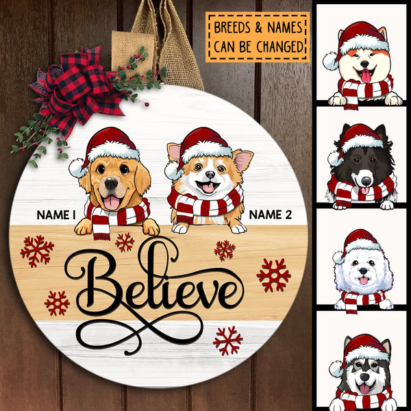 Christmas Door Decorations, Gifts For Dog Lovers, Believe White & Yellow Background Welcome Door Signs , Dog Mom Gifts