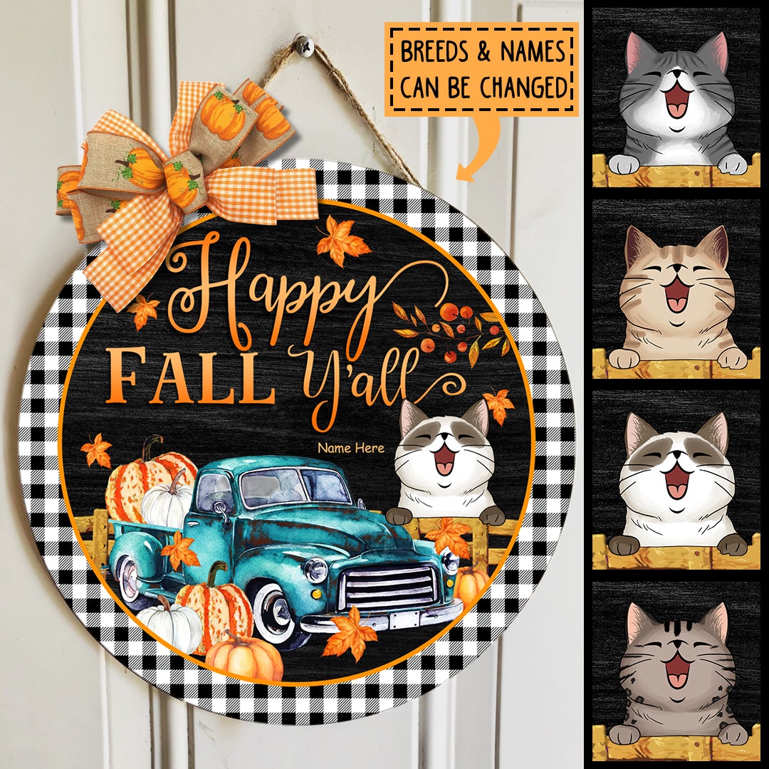 Pawzity Happy Fall Y'all Signs, Gifts For Cats Lovers, Pumpkin Truck W