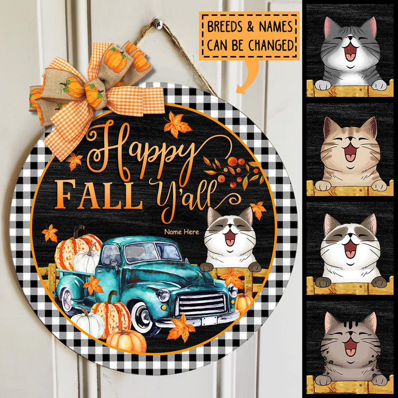 Pawzity Happy Fall Y'all Signs, Gifts For Cats Lovers, Pumpkin Truck Welcome Door Signs , Cat Mom Gifts