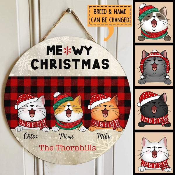 Christmas Custom Wooden Signs, Gifts For Cat Lovers, Meowy Christmas Sign Wood , Cat Mom Gifts