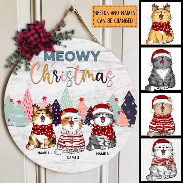 Christmas Door Decorations, Gifts For Cat Lovers, Meowy Christmas Colorful Letters & Pine Forest Welcome Door Signs , Cat Mom Gifts