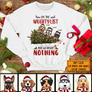 On The Naughty List And We Regret Nothing, Christmas Tree And Naughty Dogs, Personalized Christmas Dog Breeds Sweatshirt