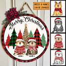 Christmas Door Decorations, Gifts For Cat Lovers, Merry Christmas, Colorful Plaid Pine Tree Welcome Door Signs , Cat Mom Gifts
