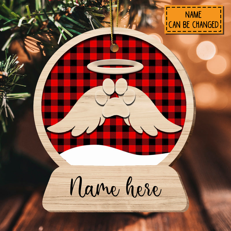 Pet Memorial Ornament, Buffalo Plaid Bauble, Wing Ornament, Personalized Pet's Name, Loss Of Pet Gift