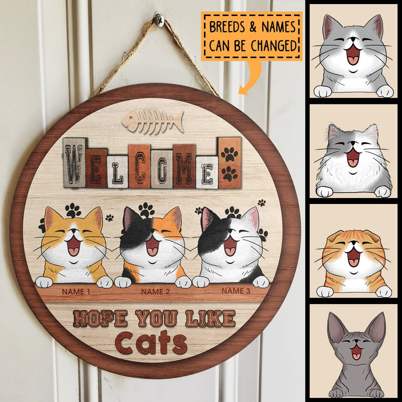Pawzity Welcome Door Signs, Paws On Wall Custom Wooden Signs, Hope You Like Cats , Cat Mom Gifts