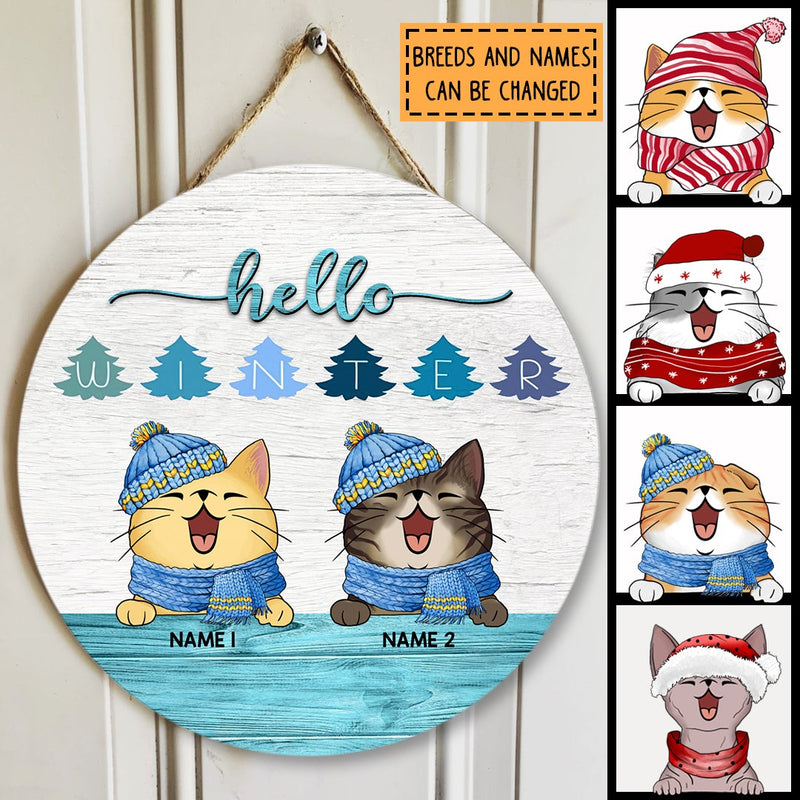 Pawzity Welcome Door Signs, Gifts For Cat Lovers, Hello Winter Home Sweet Home Signs, Letters On Pine Trees , Cat Mom Gifts