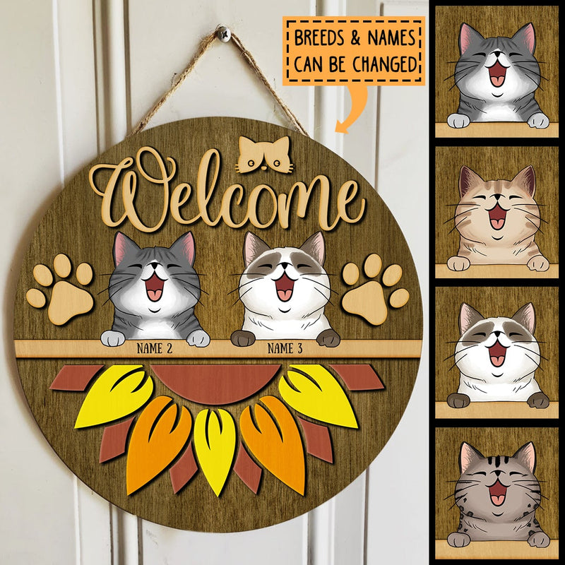 Pawzity Welcome Signs For Front Door, Gifts For Cat Lovers, Sunflowers Custom Wooden Signs , Cat Mom Gifts