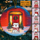 Personalised Wooden Wall Amber Led Light Circle Ceramic Ornament - Personalized Cat Lovers Decorative Christmas Ornament