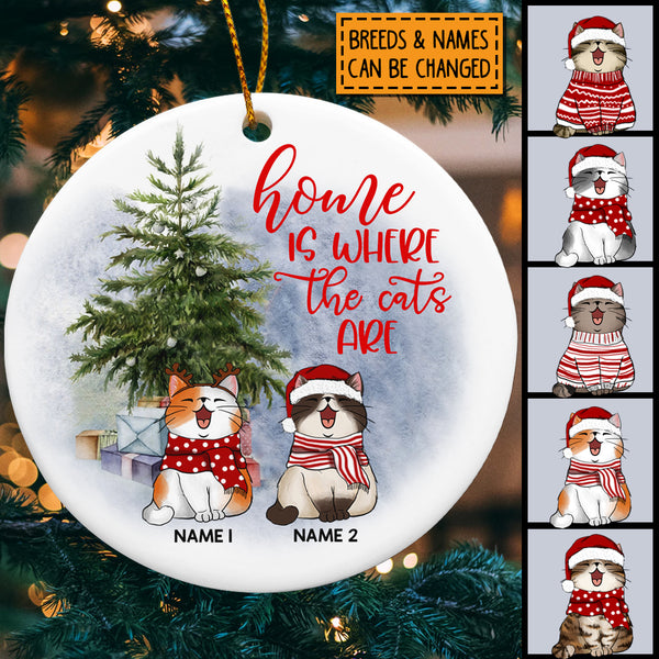 Personalised Home Is Where The Cats Are Circle Ceramic Ornament - Personalized Cat Lovers Decorative Christmas Ornament