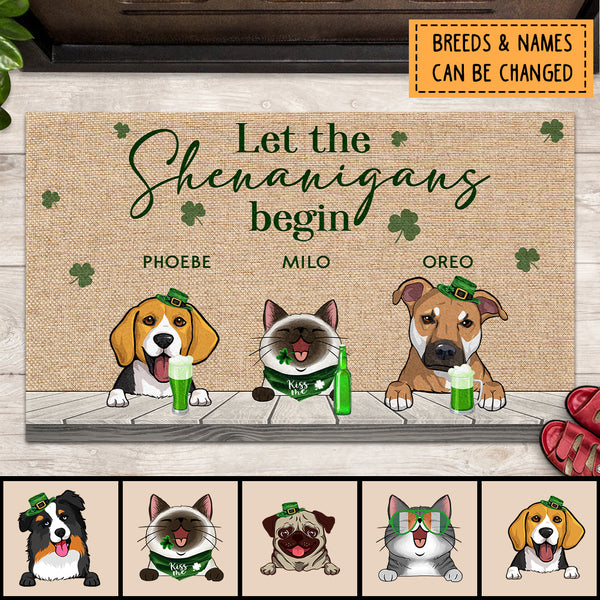 St. Patrick's Day Personalized Doormat, Gifts For Pet Lovers, Let The Shenanigans Begin Outdoor Door Mat