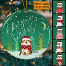 Cat Christmas Wishes Greentone Circle Ceramic Ornament, Personalized Cat Lovers Decorative Christmas Ornament