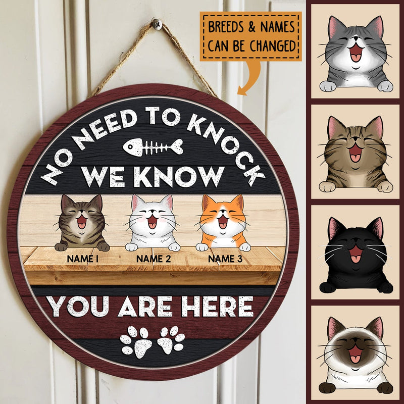 Pawzity No Need To Knock We Know You Are Here Personalized Wood Sign, Gifts For Cat Lovers, Custom Housewarming Gifts , Cat Mom Gifts