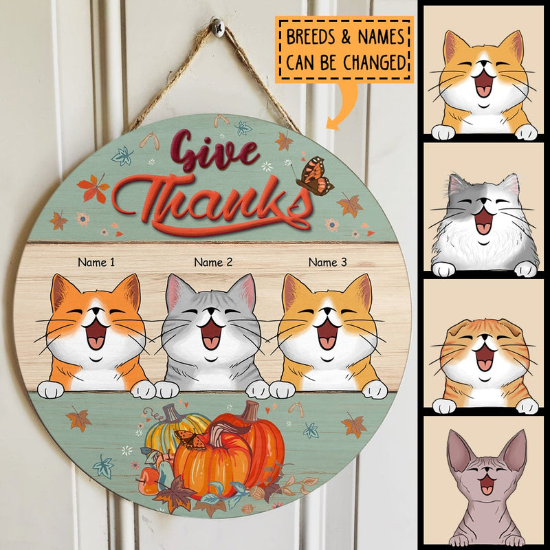 Thanksgiving Welcome Door Signs, Autumn Gifts For Cat Lovers, Pastel Custom Wooden Signs , Cat Mom Gifts