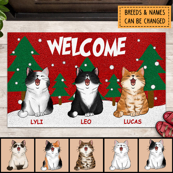 Christmas Personalized Doormat, Gifts For Cat Lovers, Welcome Cats In The Snow Front Door Mat